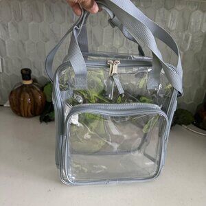Clear Eastsport PVC Tote Bag With Gray Straps & Front Zipper Pocket